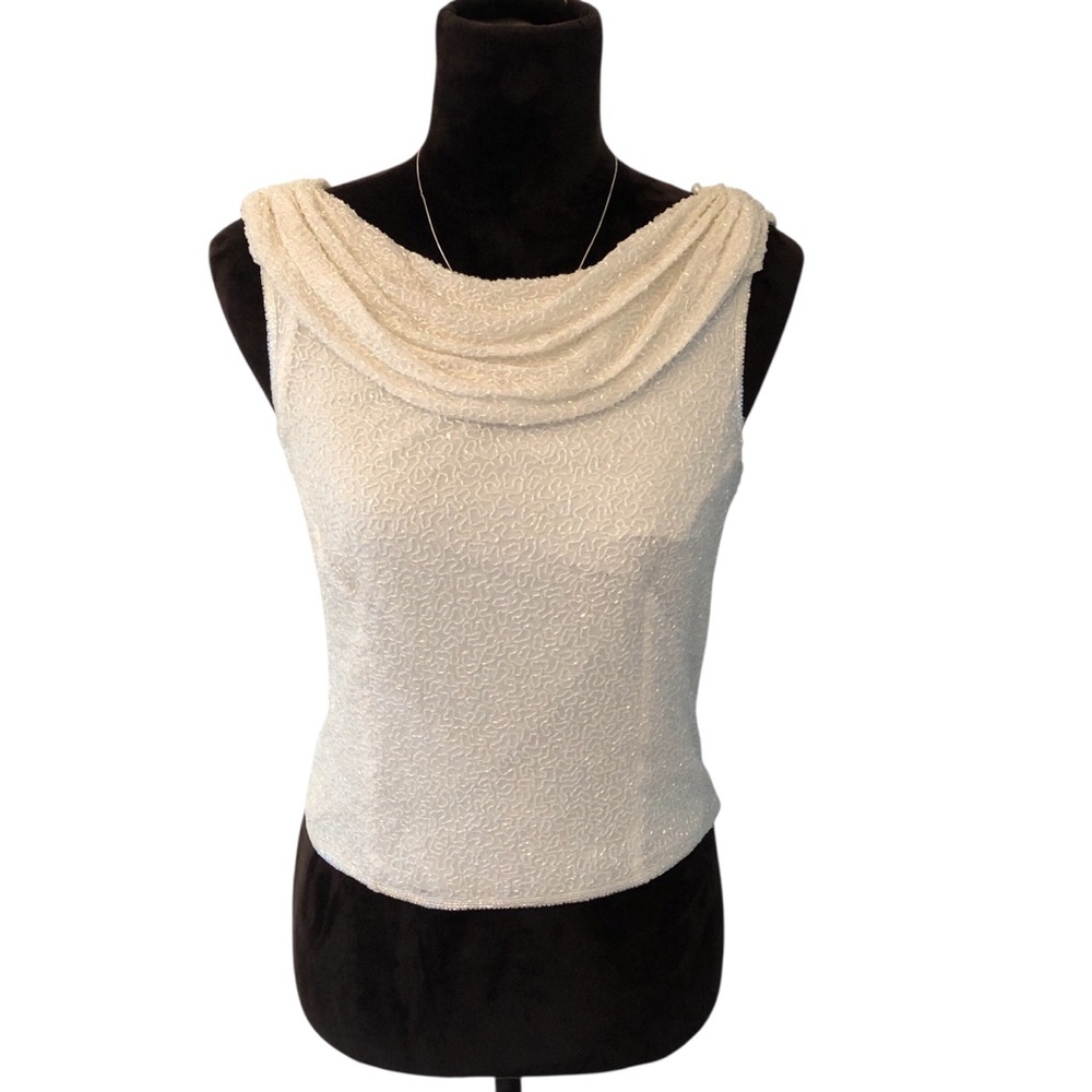 Cache Fully Beaded Drape Neck and Back Top